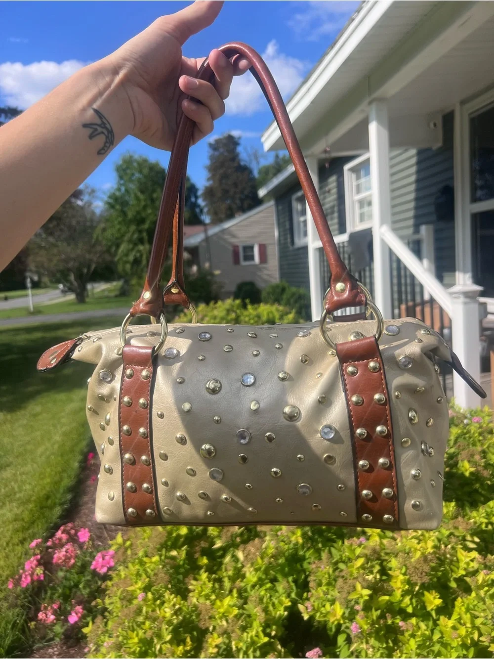 VTG Y2K New York & Company Gold Studded Rhinestone Satchel Bag